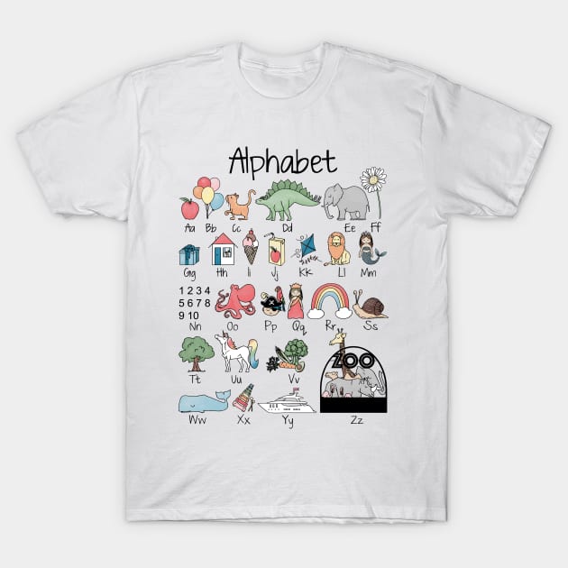 Illustrated alphabet, learning alphabet, ABC's T-Shirt by konnijensen